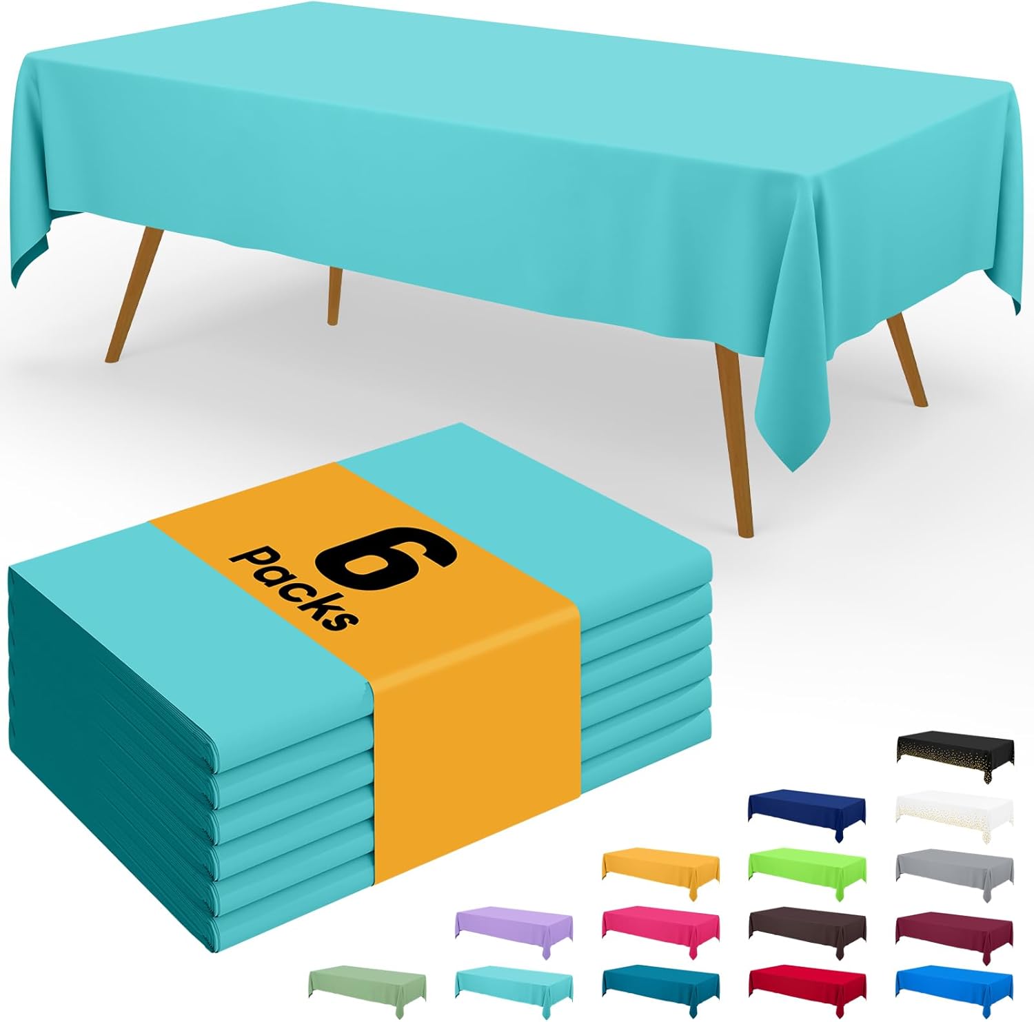 Smiry Disposable Table Cloth - Waterproof 54 x 108 Inch Rectangle Table Cover | 6 Pack, Sturdy Teal Design