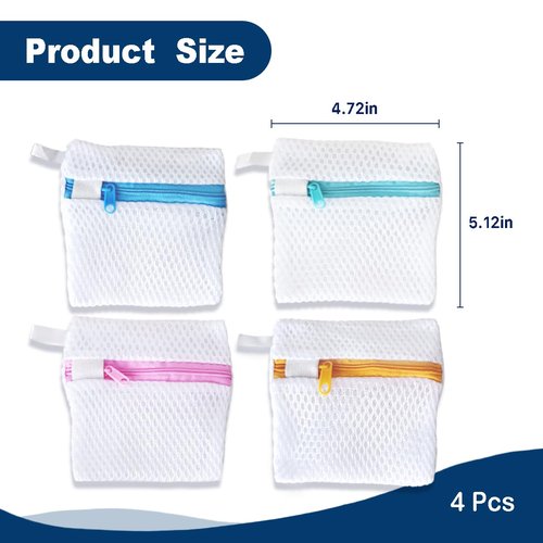 4 Pack Laundry Pod Bags with Zipper, Reusable Mesh Wash Bags for Anti-Sticking & Stain Prevention, Secure Holder for Detergent Pods & Scent Beads, Washer Safe Delicates Laundry Aid
