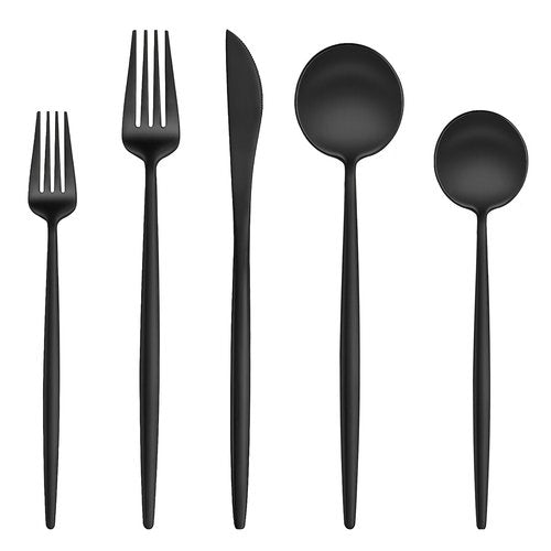 EUIRIO 20-Piece Matte Black Silverware Set, Modern Grey Flatware Set for 4, Premium Stainless Steel Cutlery Set with Forks Spoons and Knives, Heavy Duty Utensil Sets, Dishwasher Safe