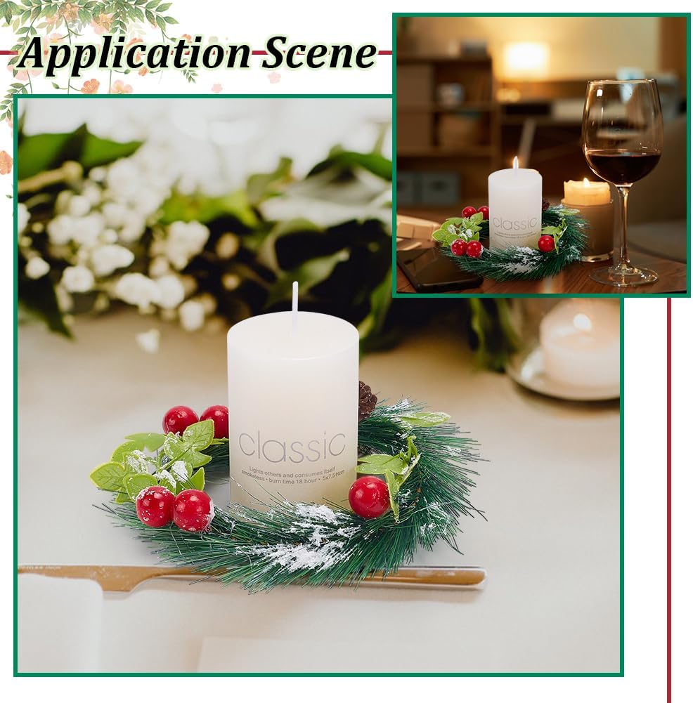 Skiennix Christmas Candle Rings - 10 Pcs Snowy Pine Wreaths for Festive Table Centerpieces & Decor