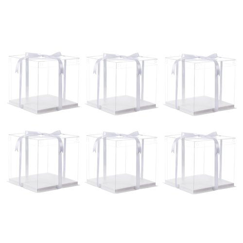 XININSUN 14x14x12inch clear cake box with ribbon,12inch14inch tall cake boxes for tiered cakes,layer cake carrier,disposable cake containers for wedding birthday party and gift display-White