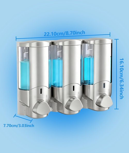 Shampoo and Conditioner Dispenser Wall Mounted - Adhesive Wall Mount Soap & Shampoo Organizer with Leakproof Pumps - Space Saving Bathroom Storage (16oz) -Silver