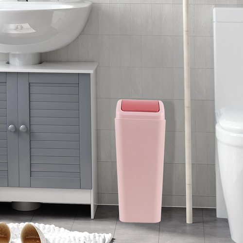 Jnktka 3.5 Gallon Swing Top Trash Can, Slim Garbage Can with Lid, Office Wastebasket Plastic Set of 1, Pink