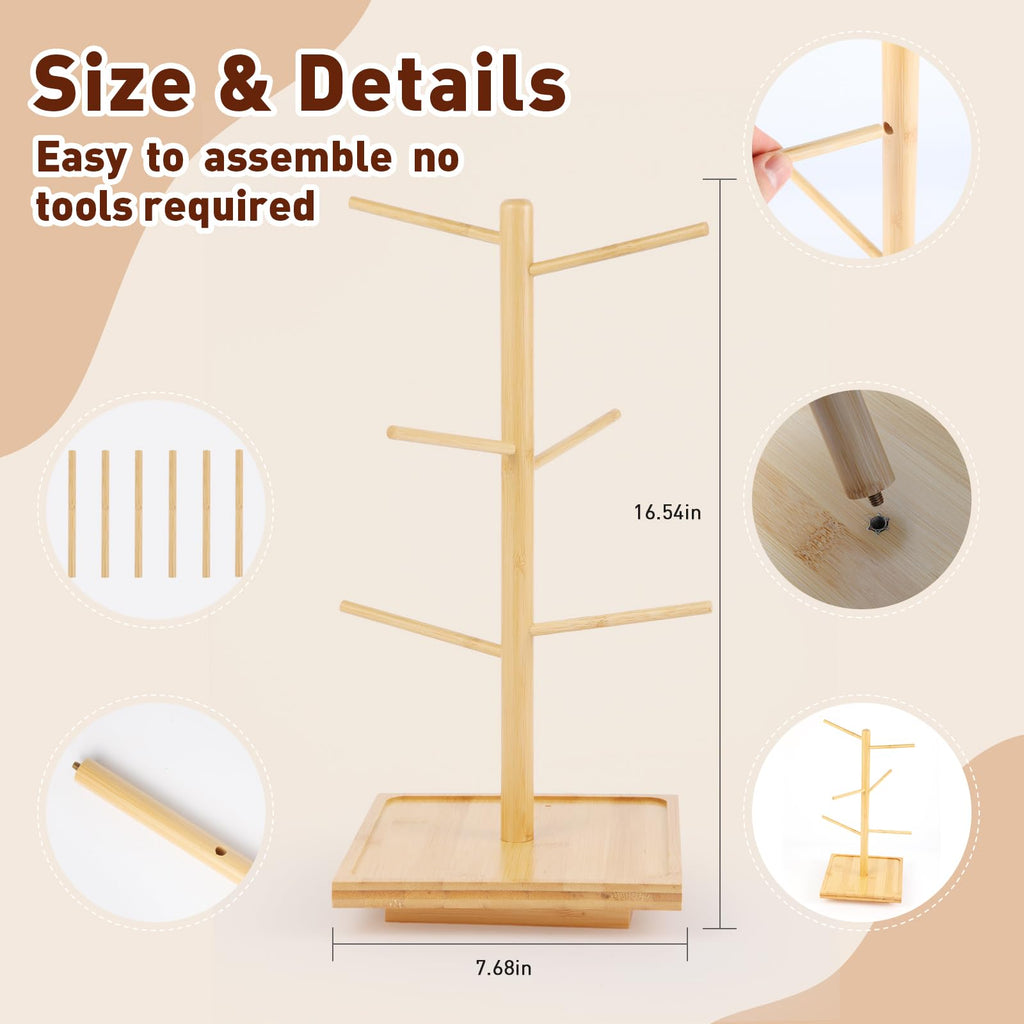 avvkfcmn Rotating Pretzel Holder Stand, Wooden Tree-Shaped Pretzel Stand for Pretzels, Donuts, Bagels, and Sausages, Ideal for Oktoberfest, Parties, and Bakeries (7.68" x 7.68" x 16.5")
