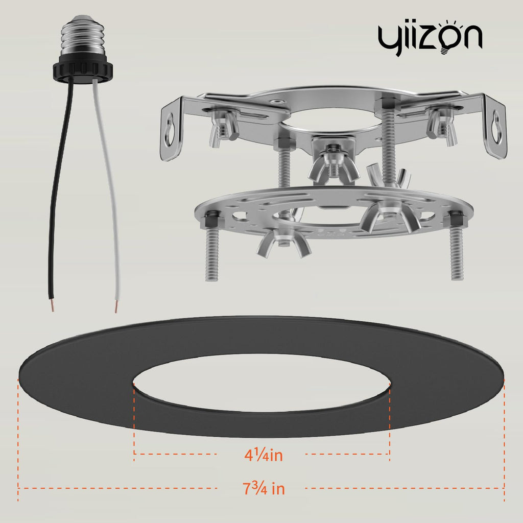 YIIZON 5" and 6" Recessed Can Light Conversion Kit, Fixture Upgrade, Pendant & Hanging Light, Ceiling Fan Compatible, 7¾ Inch Flat Steel Ceiling Medallion, Black Finish