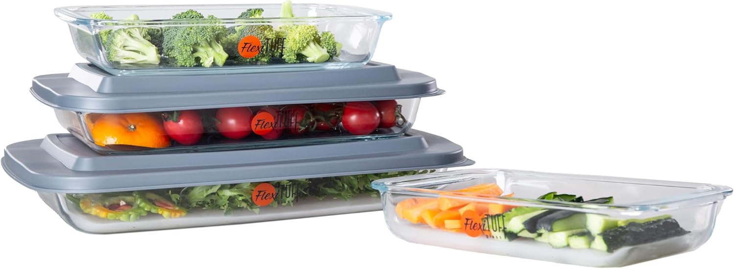 Regine Switzerland 8-Piece Rectangular Bakeware Set - BPA-Free, Leakproof, Microwave & Dishwasher Safe | Clear Containers with Lids