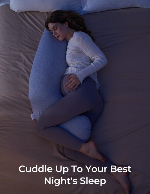 Momcozy Pregnancy Pillows for Side Sleeping, J Shaped Maternity Body Pillow for Pregnancy, Soft Pregnancy Pillow with Jersey Cover for Head Neck Belly Support, Grey