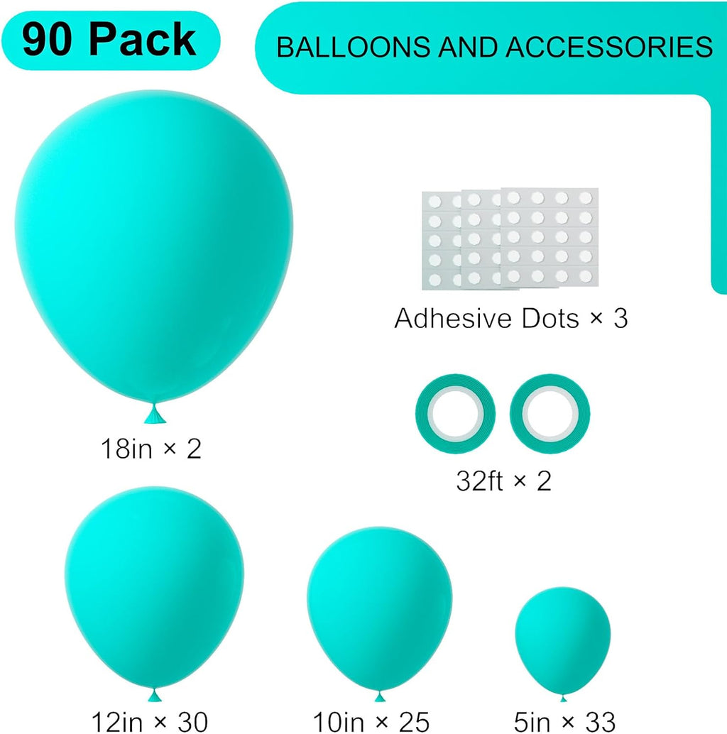Voircoloria Teal Balloon Garland Kit - 90-Pack of 5-18 Inch Balloons for Weddings, Graduations & Parties