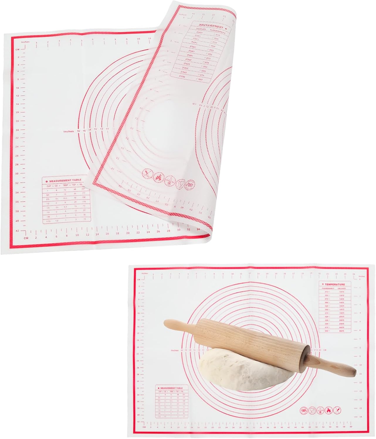 Skiennix Silicone Pastry Mat - Extra Large 20" x 28" Non-Slip Baking Mat with Measurements | Reusable Dough Sheet for Pizza & Pie (White)