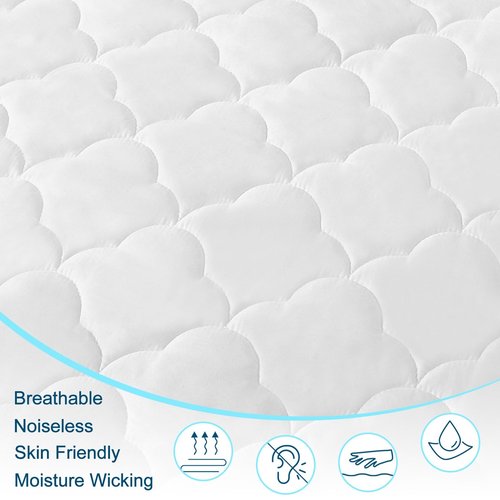 Queen Air Bed Mattress Pad with 15-24 Inch Deep Pockets - Waterproof Protector for Warm Sleep & Cold Air Insulation,Perfect for Camping, Guest Bed, Pets & Overnight Visitors-White