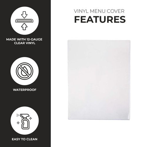Risch Double-Sided All Clear Vinyl Menu Cover | Two-Sided 2 View Plastic Menu Holder | Slip in Top-Loading Cover | Wipeable, Reusable | 8.5” x 11” | 12-Gauge | Pack of 24