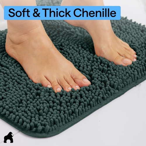 GORILLA GRIP Bath Rug Mat - Soft Absorbent Chenille | Quick Dry Microfiber, 44x26, Hunter Green