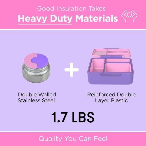 OmieBox Bento Box for Kids - Insulated Bento Lunch Box with Leak Proof Vacuum Insulated Food Jar - 3 Compartments, Two Temperature Zones (Unicorn Pink)