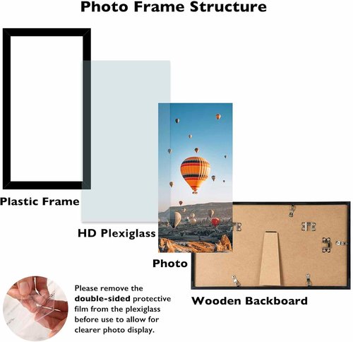 JCJMY 5x11 Black Picture Frame - Versatile Wall Hanging & Tabletop Display | Shatter-Resistant Plexiglass