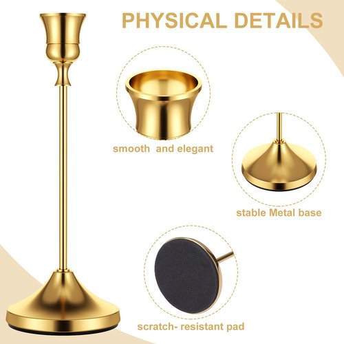 Gold Taper Candle Holders for Pillar Candles, Brass Candlestick Holders, Skinny Candle Holder Decor for centros de mesa Table Centerpiece
