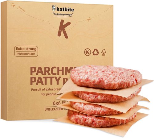 Katbite 300 Pcs Burger Patty Paper - Heavy Duty Non-Stick Unbleached Parchment Sheets | 6x6 Inches