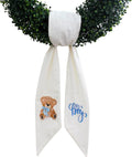 Monogrammed Wreath Sash by [Brand Name] - It's a Boy Baby Shower Decoration | Quality White Linen, 56" L x 4.5" W