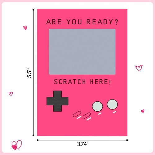 Nnyoggsto Valentine’s Day Cards for Kids – 24 Pack Scratch Off Gamer Valentines, DIY Retro Valentine Cards, Classroom Exchange, School Party Favors for Teens Boys Girls
