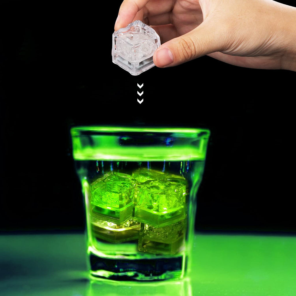 Light Up Ice Cubes for Drinks, 96 PCS Green LED Ice Cubes Liquid Activated, Glow in The Dark Waterproof Ice Cubes for Home Bar Supplies Summer Party Wedding Decor