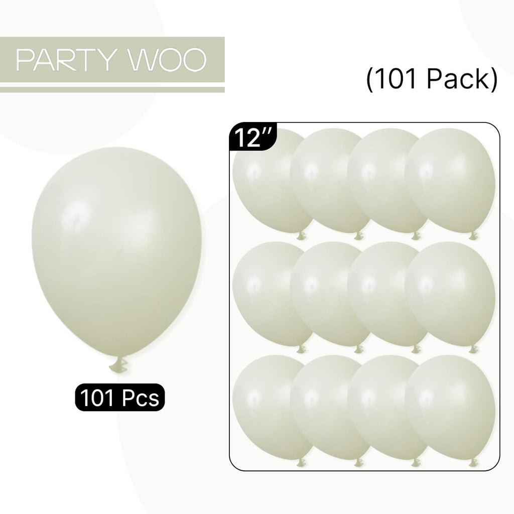 PartyWoo Sage Green Balloons - 101pcs 12 Inch Boho Dusty Olive Latex for Birthday & Wedding Decor