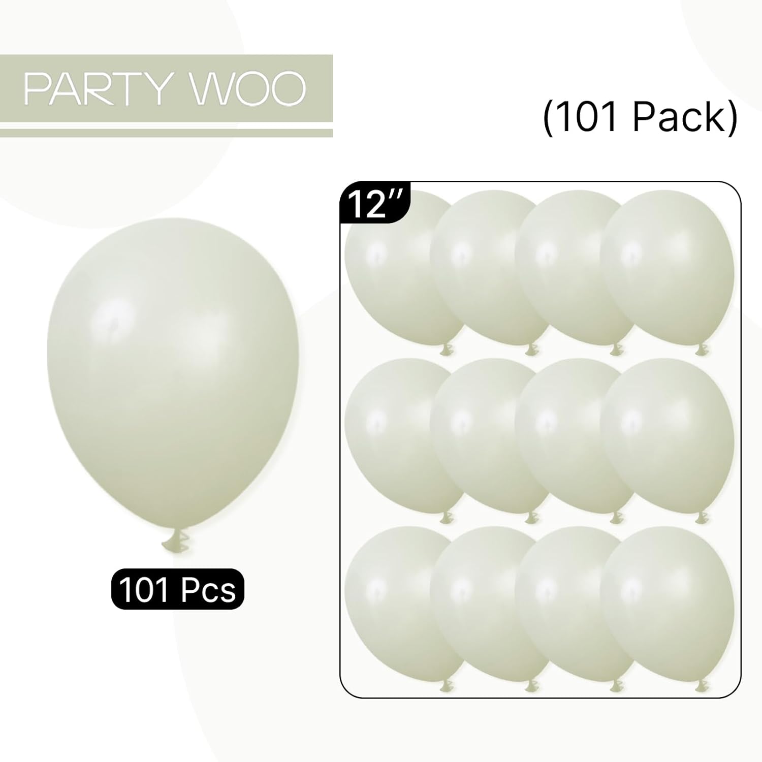 PartyWoo Sage Green Balloons - 101pcs 12 Inch Boho Dusty Olive Latex for Birthday & Wedding Decor