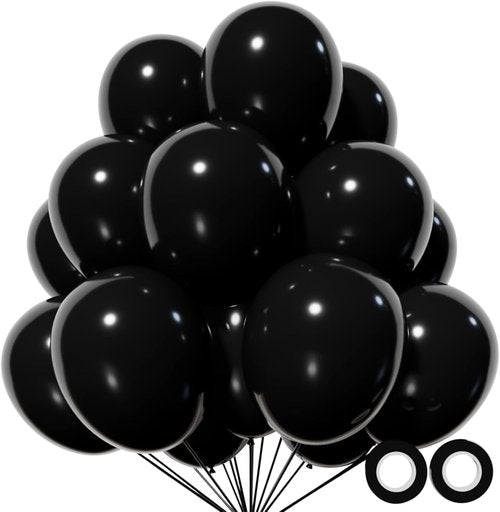 Black Balloon 12 Inch - 110pcs Premium Latex Balloons for Birthday, Baby Shower, Wedding | Includes 2 Ribbons