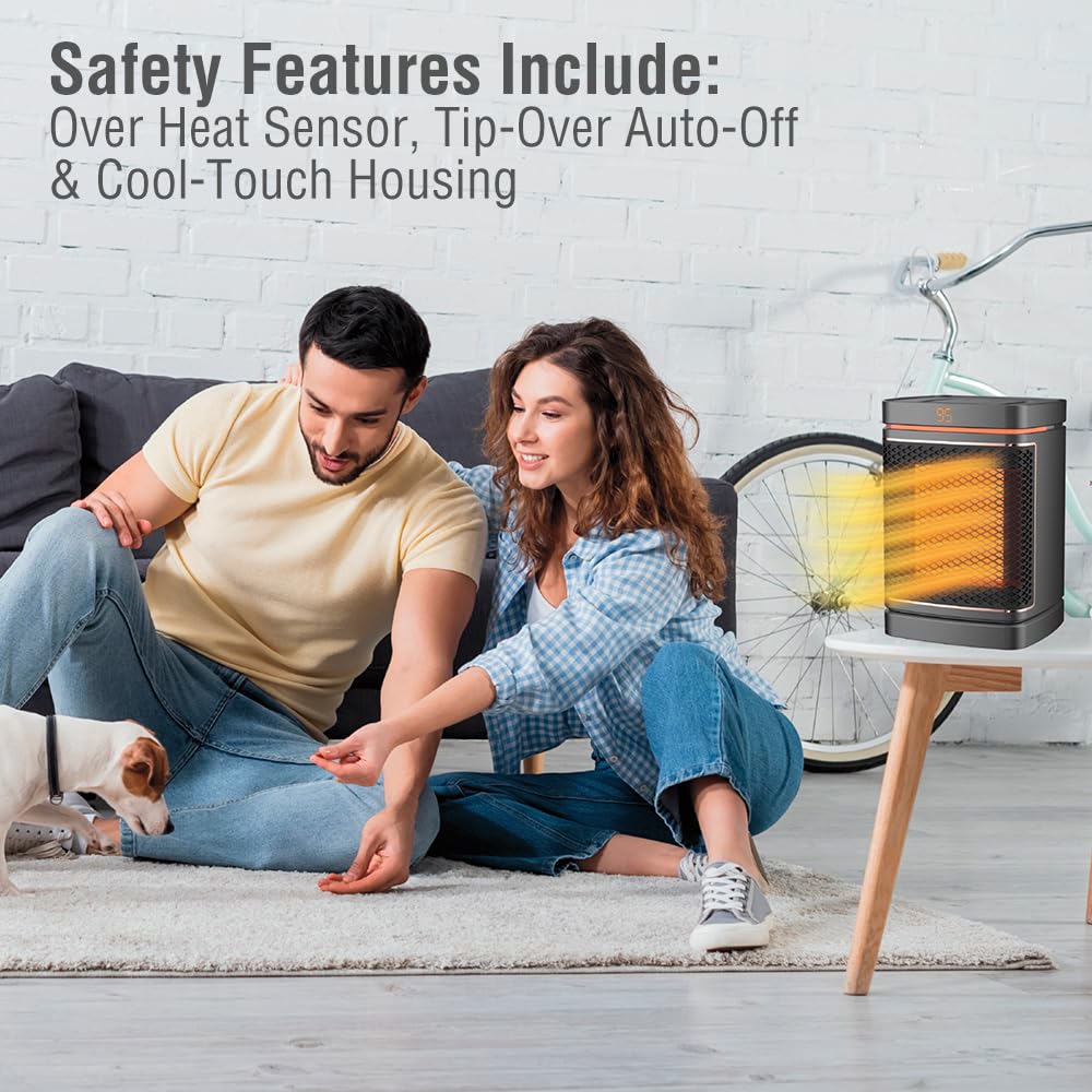 Ontel Handy Heater Copper Core Pure Warmth Ceramic Space Heater (1500 W), Adjustable Thermostat, Portable Heater for the Bedroom, Office, Garage & More, Quiet Small Space Heater