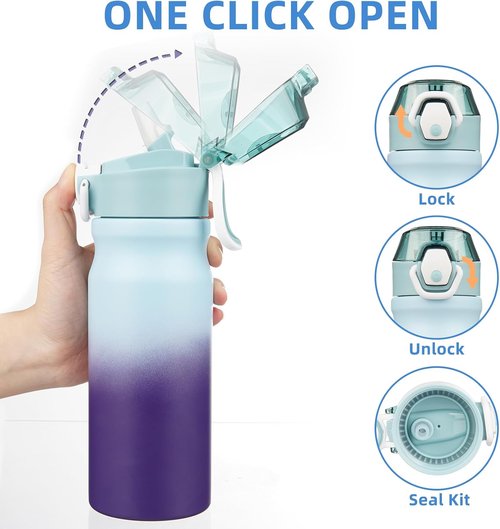 BJPKPK 18oz Insulated Water Bottle - BPA-Free Stainless Steel Flask with Straw | Ocean Dream Design