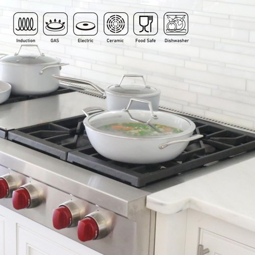 TECHEF - CeraTerra, 5 Qt / 12-in Ceramic Nonstick All Purpose Chef Pan with Cover, (PTFE and PFOA Free Ceramic Exterior & Interior), Oven & Dishwasher Safe, Made in Korea, Grey/Silver (5 Qt Chef Pan)