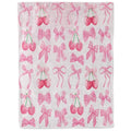 Reateforin Pink Cherry Bow Throw Blanket Back to School Decorations Soft Dorm Room Essentials Gifts for Students Girls Boys Lightweight Coquette Bow Cherry Aesthetic Blanket for Nursery Room 30"x40"