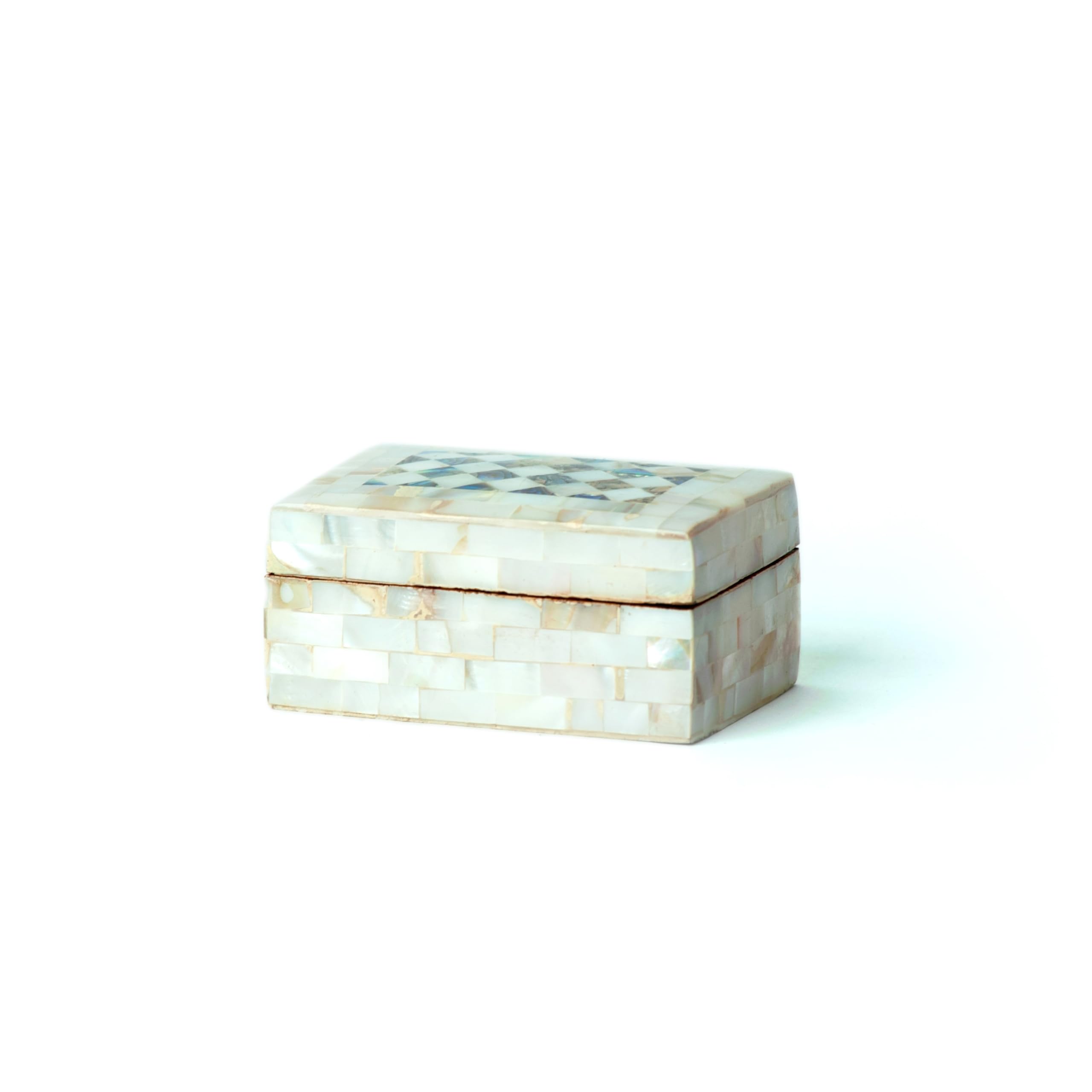 Egyptian Wooden Jewelry Box with Mother of Pearl Inlaid - White Rectangle Unique Gift Container - Arabesque Pattern Design - Velvet Lined - Made in Egypt