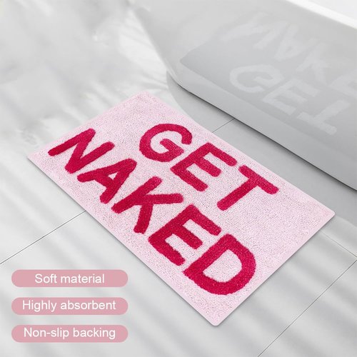 Bibabala Get-Naked Bath Mat, Cute Bathroom Rugs, Non Slip Absorbent Pink Bath Rug, Funny Bathroom Decor, Bathtub Decor Mats,Washable Shower Rug for Washroom Floor Apartment