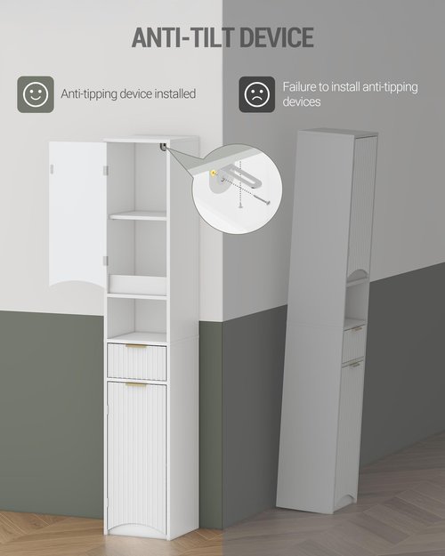 Hzuaneri Tall Bathroom Cabinet, Tall Storage Cabinet with 2 Doors & 1 Drawer, Cabinets with Adjustable Shelves & Wave Doors, Silm Bathroom Cabinets for Living Room, Entryway, Kitchen, White SC33703X