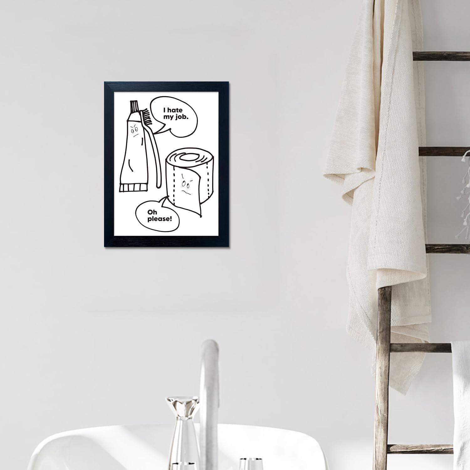 Regine Switzerland Bathroom Wall Art - Funny Quote Canvas Print | Framed Black and White Decor
