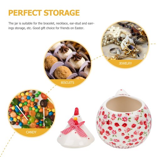 Alipis Chicken Cookie Jar, Ceramic Floral Rooster Cookie Jar Storage with Airtight Lid, Thanksgiving Cracker for Kitchen Easter Autumn Candy Chips Snacks