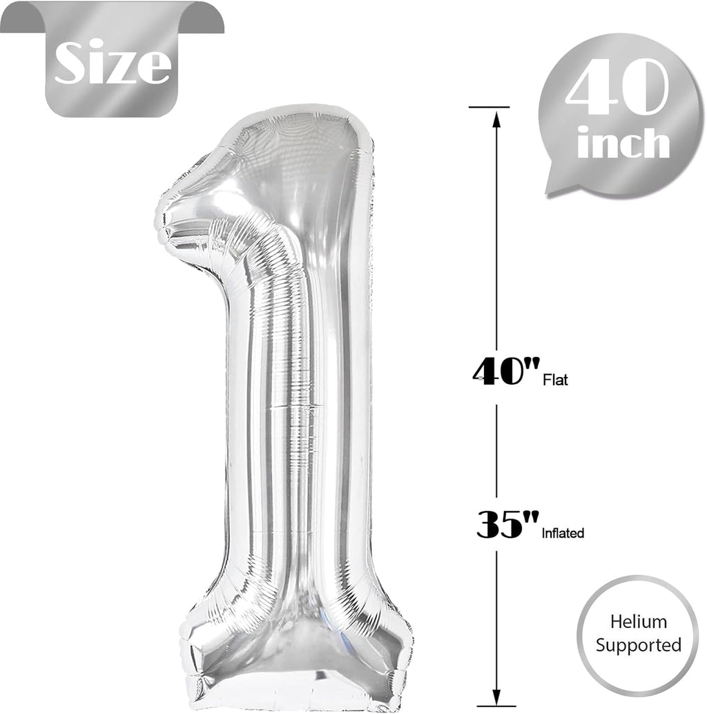 Silver Number 1 Balloon - 40 Inch First Birthday Decoration for Boys & Girls | Shiny Silver Party Supplies