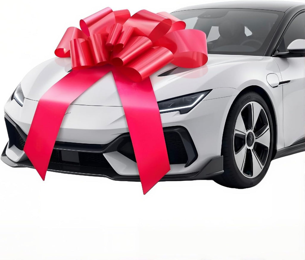 Skiennix 30 Inch Large Red Car Bow - Easy Assemble Gift Bow with Suction Cups & Adhesive Stickers for Weddings & Birthdays