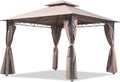 FDW 10'x13' Outdoor Patio Gazebo - Heavy Duty Steel Frame Canopy with Double Roof & Privacy Curtains | Brown