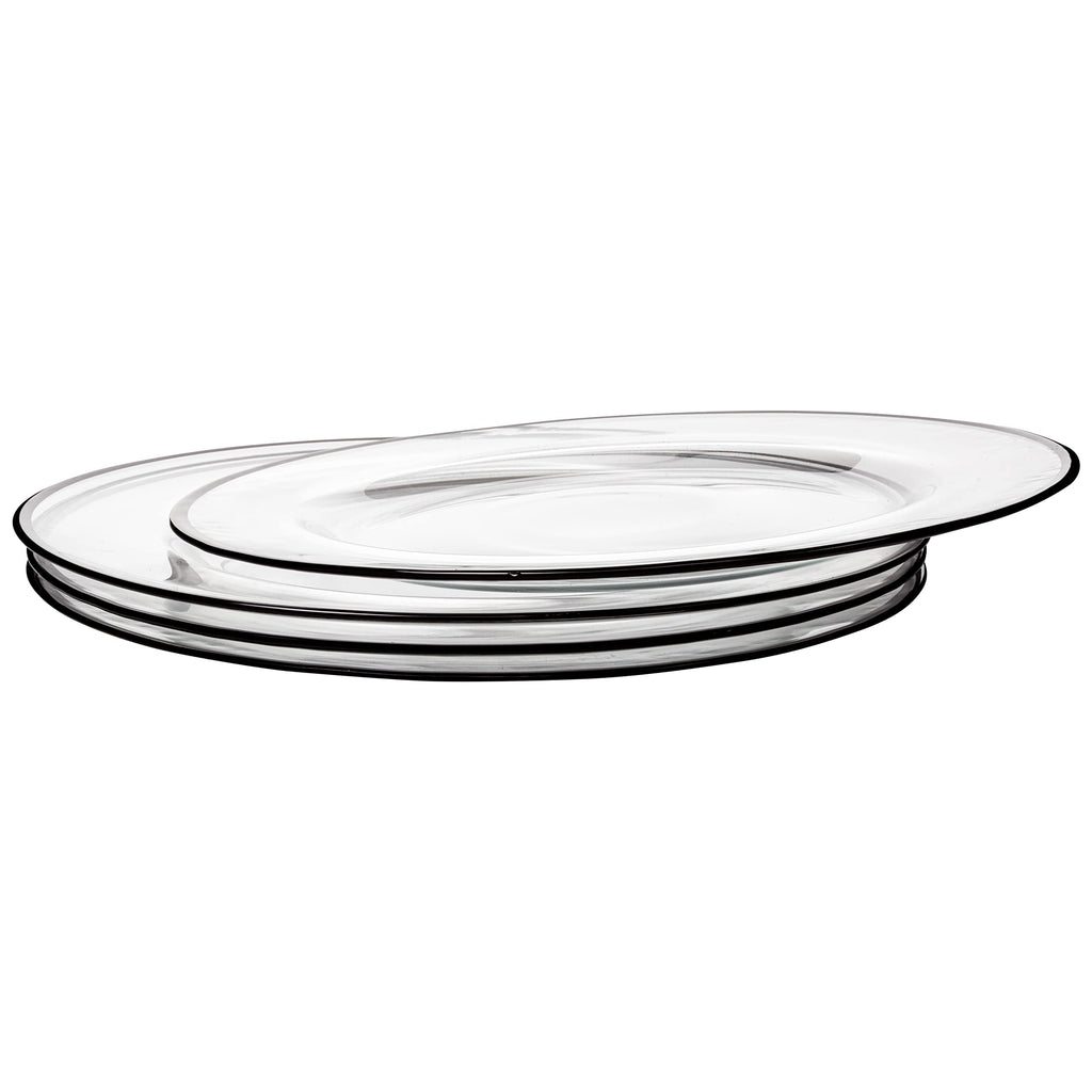 Vikko Glass Charger, 13 Inch Clear Glass Dinner Plate Charger with Black Rim, Set of 4 Elegant Place Setting Chargers