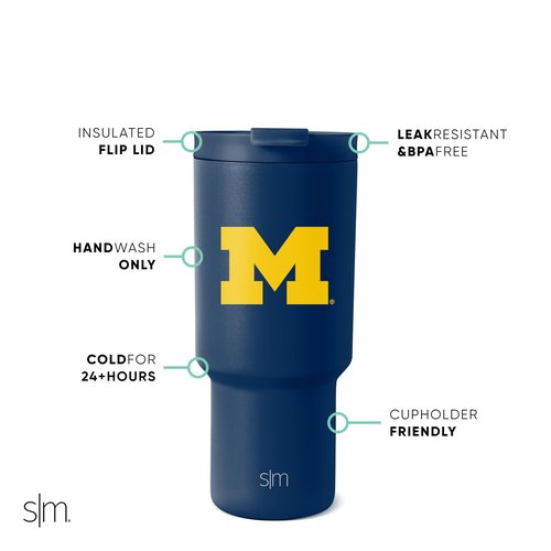 Simple Modern Officially Licensed Collegiate Michigan Wolverines 30 oz Tumbler with Flip Lid and Straws | Insulated Cup Stainless Steel | Gifts for Men Women | Trek Collection | University of Michigan