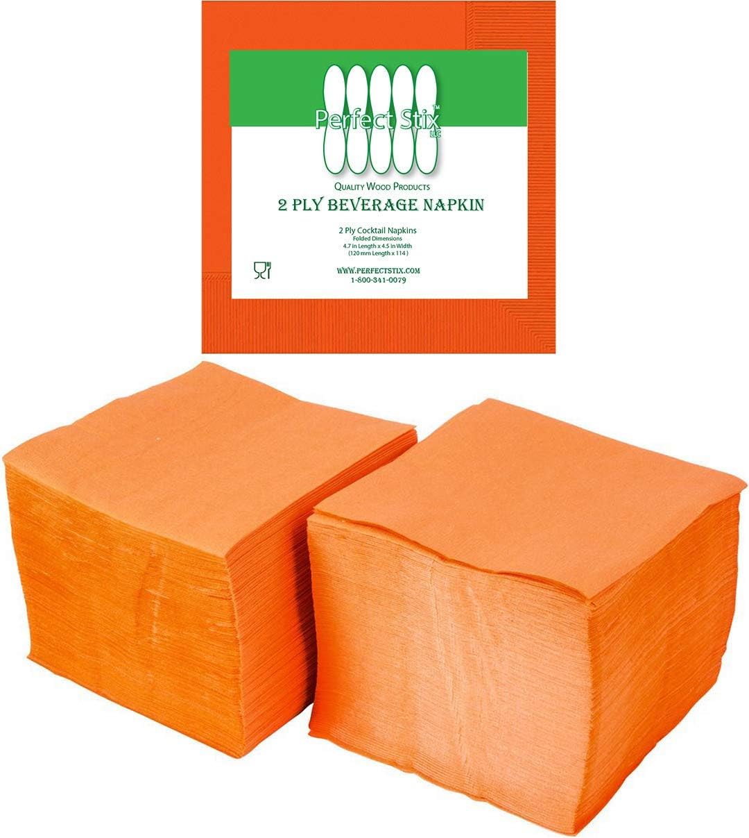 Perfect stix 2 ply Orange Cocktail Napkins, 9x9, Pack of 200 Count