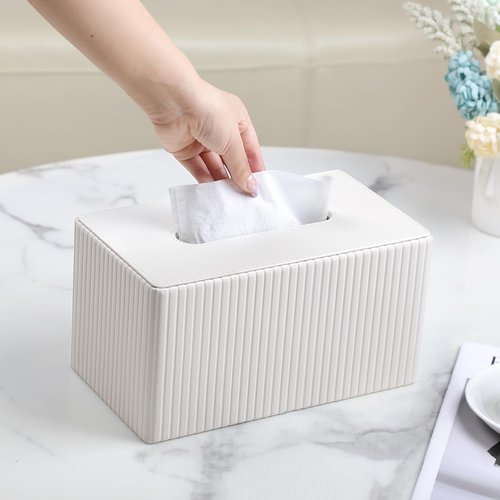 MEIBOOCH Extra Large Tissue Box Cover for Standard Size 180 to 230 Count Box of Tissues, PU Leather Rectangle Tissue Holder with Magnetic Closure (Ivory)