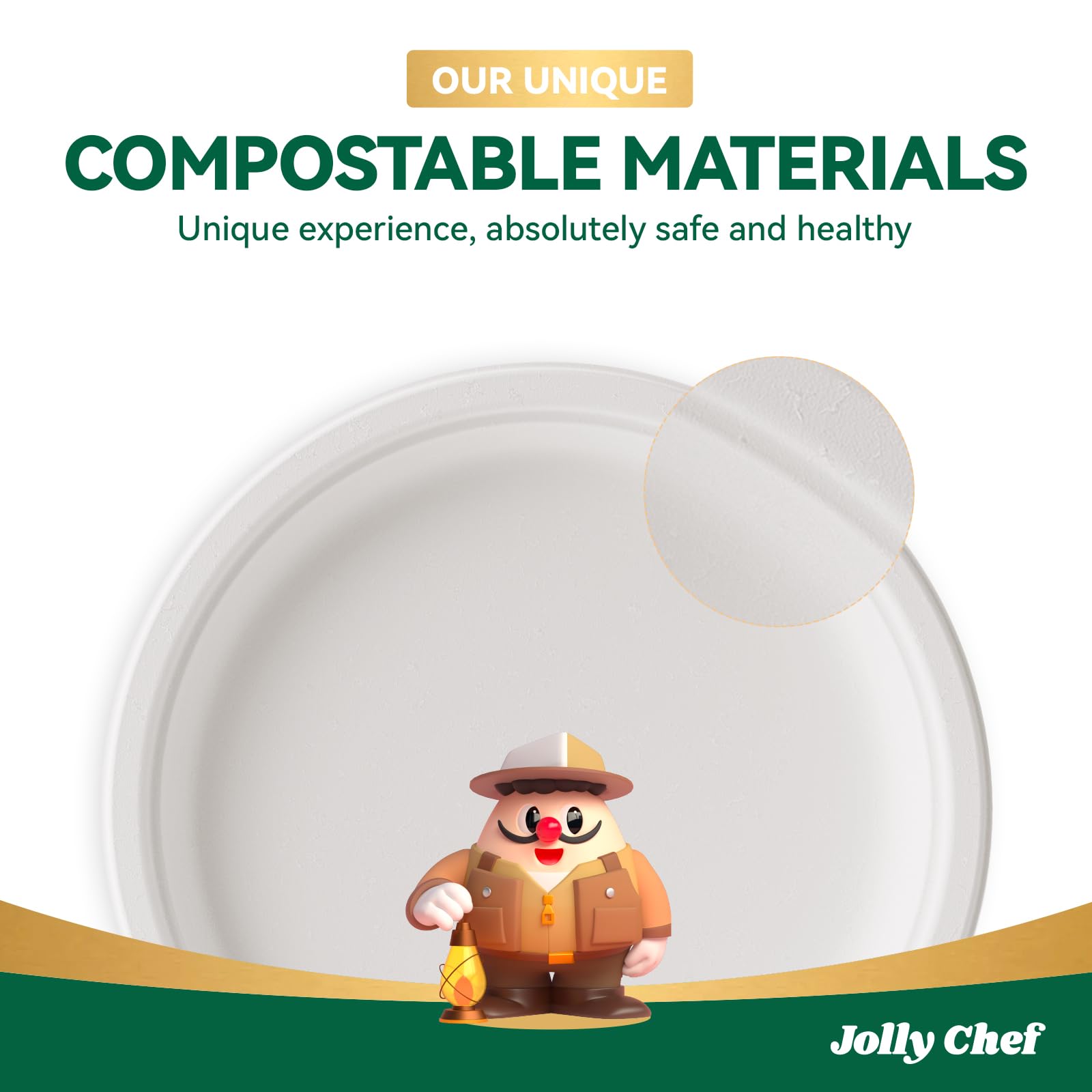 JOLLY CHEF Compostable Heavy Duty Plates 𝟳 𝗶𝗻𝗰𝗵 𝗮𝗻𝗱 𝟵 𝗶𝗻𝗰𝗵 [𝟭𝟮𝟬 𝗣𝗮𝗰𝗸] Eco-Friendly Disposable Paper Plates Bagasse Biodegradable Sugarcane for Party Hot Coold Food Christmas(White)