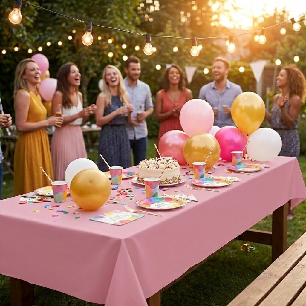 Regine Switzerland Pink Plastic Tablecloth - Waterproof Disposable Rectangle for Parties & Events