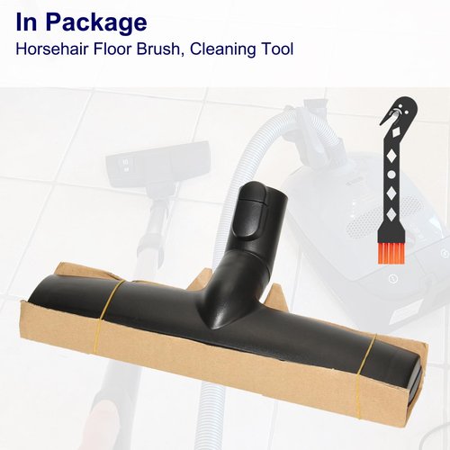 Portek 12" Hard Floor Brush Replacement Compatible with Miele Vacuum Cleaners, Upgraded Horsehair Bristles Floorhead Vacuum Attachment with Wheels, Ideal for Hardwood Cleaning, 2.5" Low Height, Black