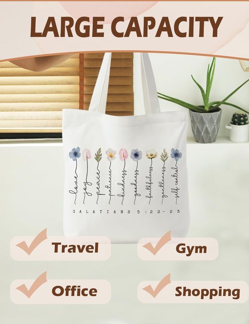 Supwhd Bible Bags for Women, Christian Tote Bag, Fruit of the Spirit Galatians 5:22-23, Bible Verse Christian Canvas Tote Bags Gifts for Women