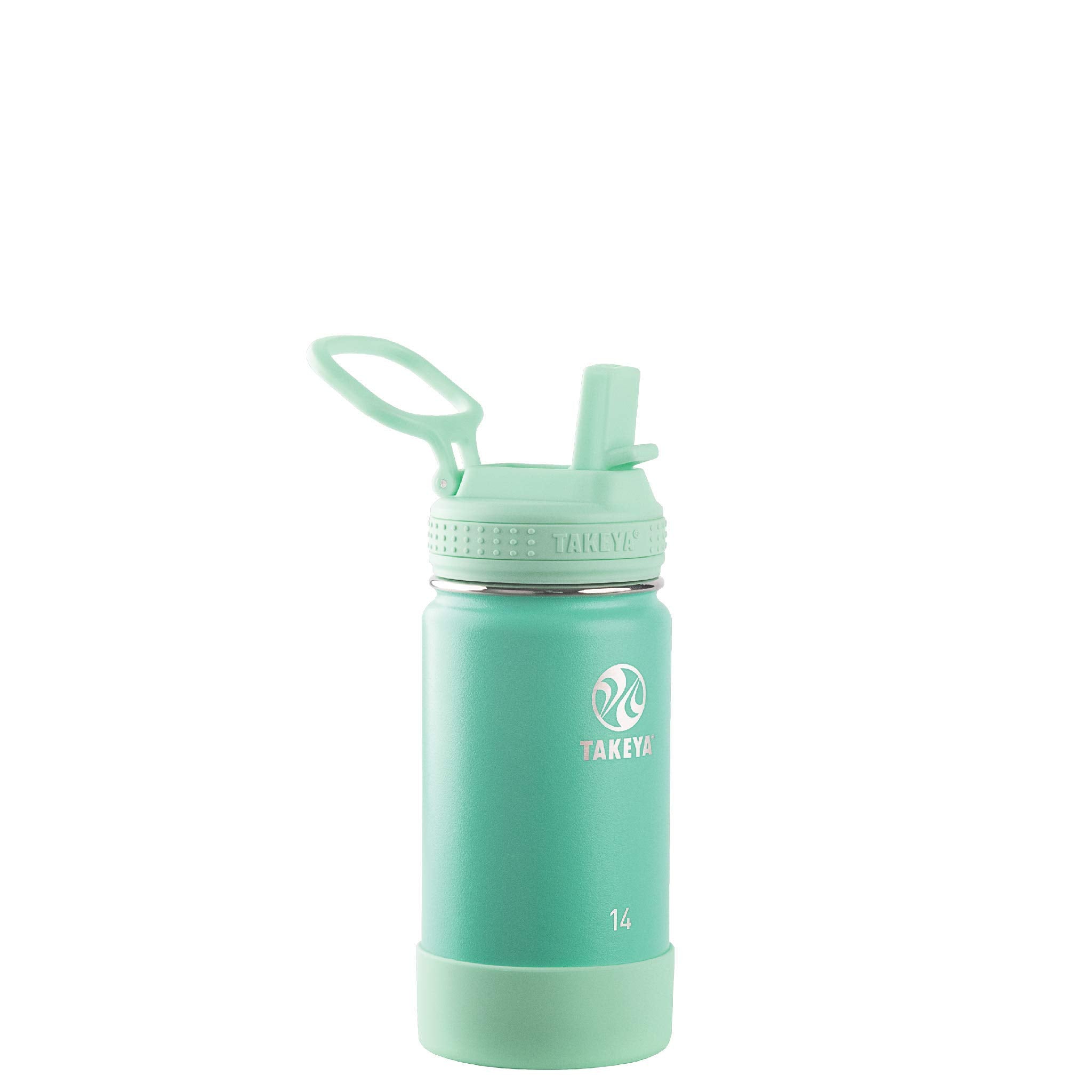 Takeya Actives Kids Water Bottle 14 oz Stainless Steel Double Wall Insulation BPA-Free Leakproof Straw Lid Easy Carry Handle Reusable Ideal for Boys and Girls, School, Sports - Seafoam