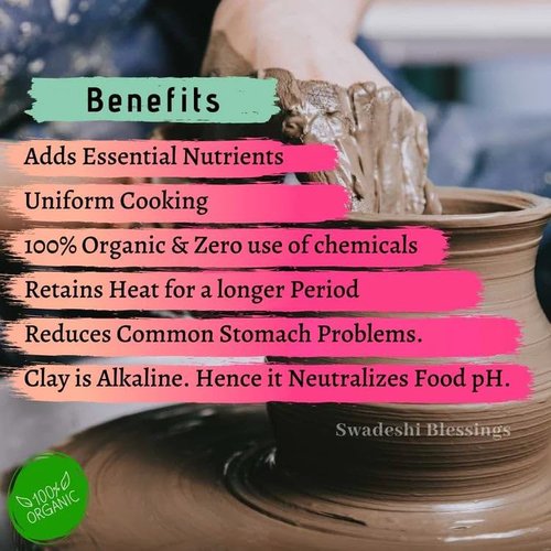 Swadeshi Blessings Unglazed Clay Pot for Cooking with Lid/Clay Cooking Pot/Earthen Pot/ClayHandi/Earthen Kadai/Curry, Biryani Pots & FREE ASH For Cleaning (5 Liters)