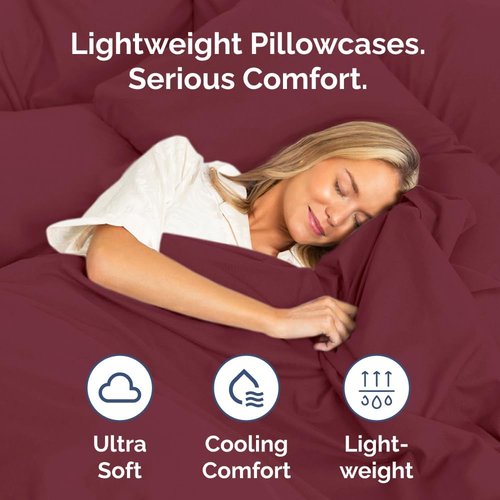 King Pillow Cases by [Brand Name] - Ultra Soft Hotel Quality Covers | Cozy, Wrinkle-Free & Fade Resistant - 4 Piece Set in Burgundy
