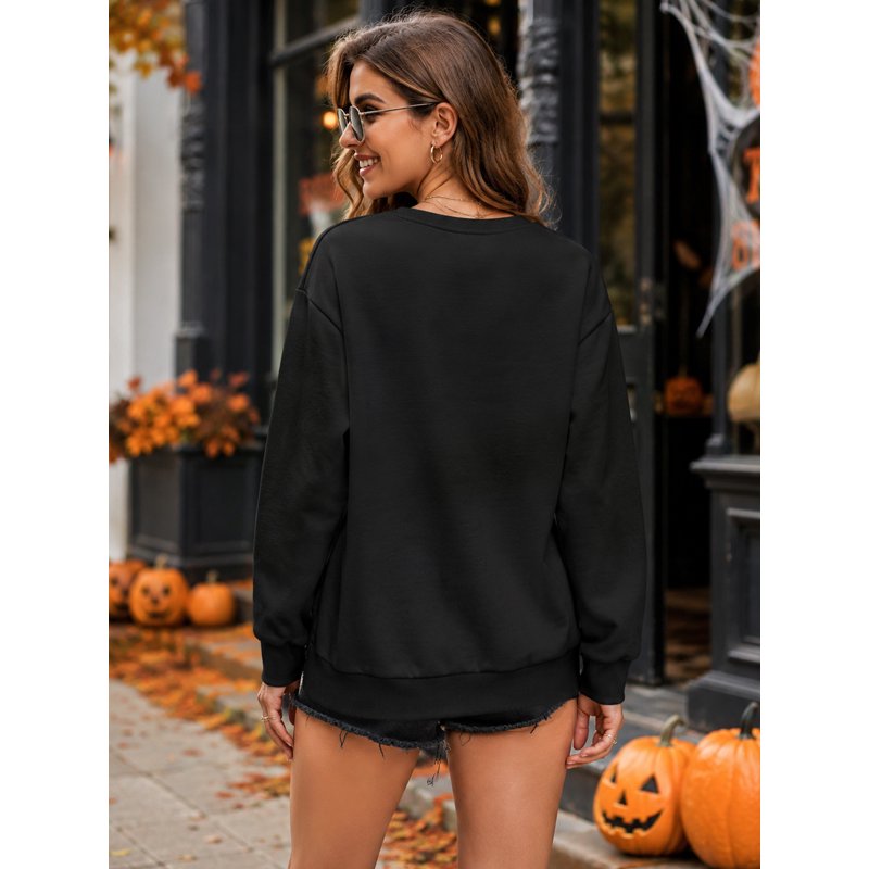 Women's Black Ghost Spooky Season Sweatshirt with Embroidered Graphic - S Variation